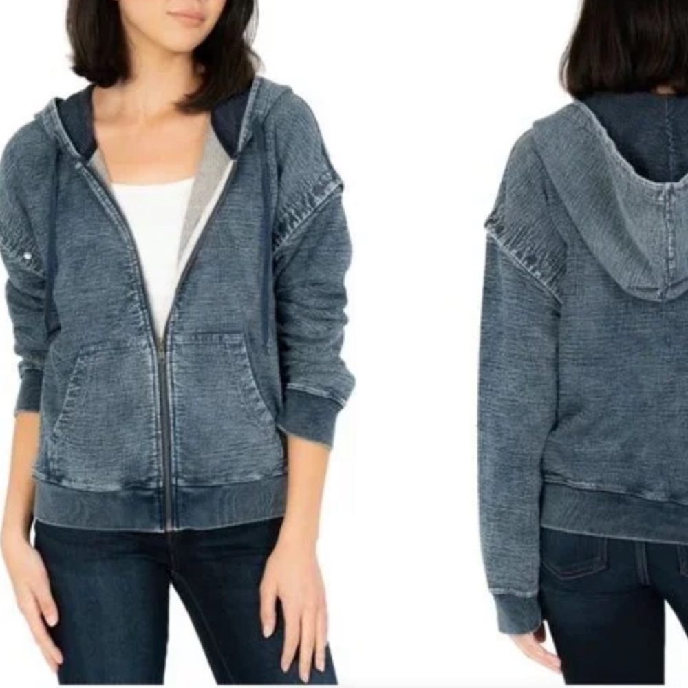 KUT FROM THE KLOTH Madelyn Ribbed Stretch Cotton Zip Up Hoodie, Medium